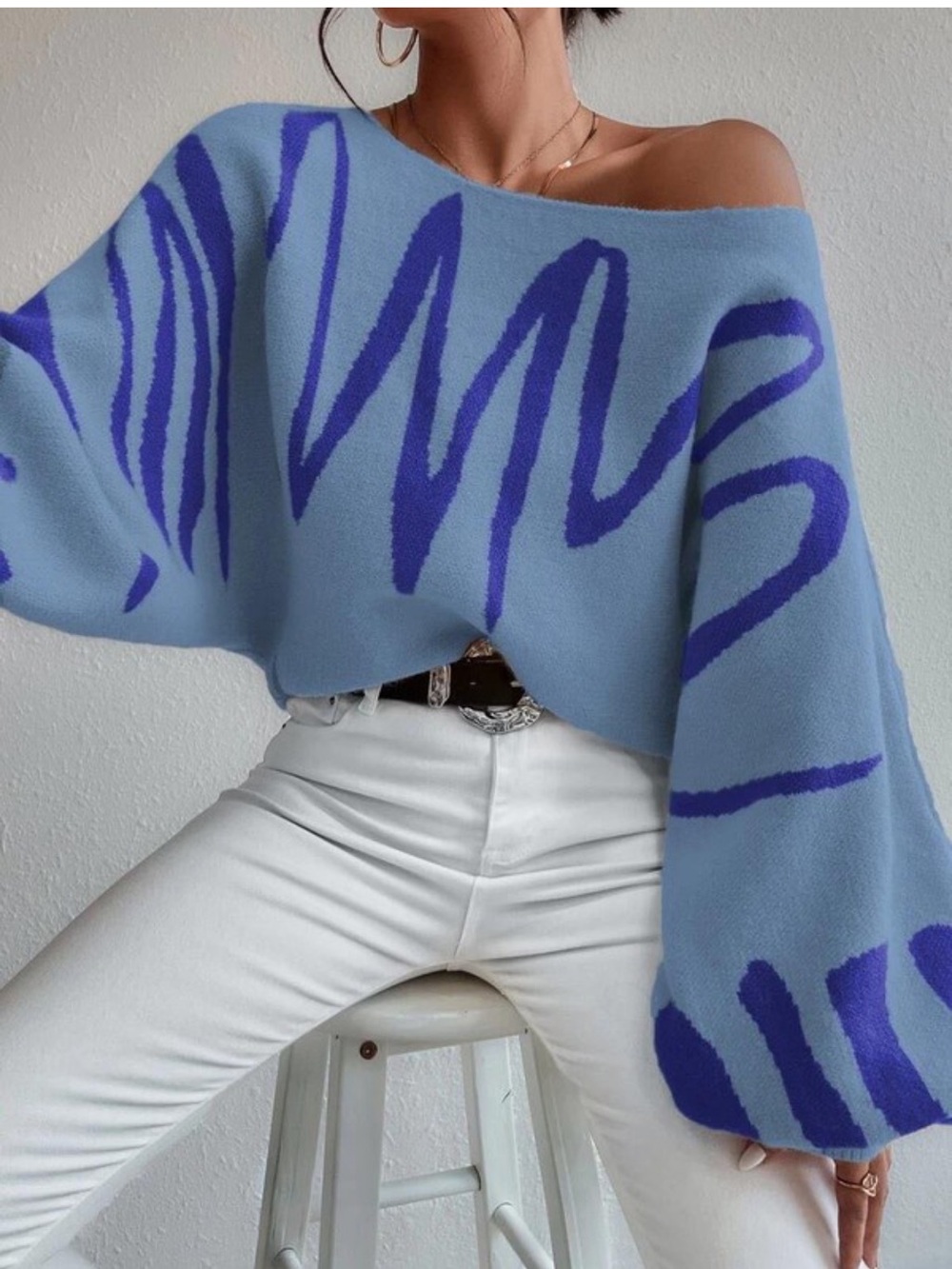 ShopEvelynne Light Blue & Royal Blue Off-Shoulder Sweater